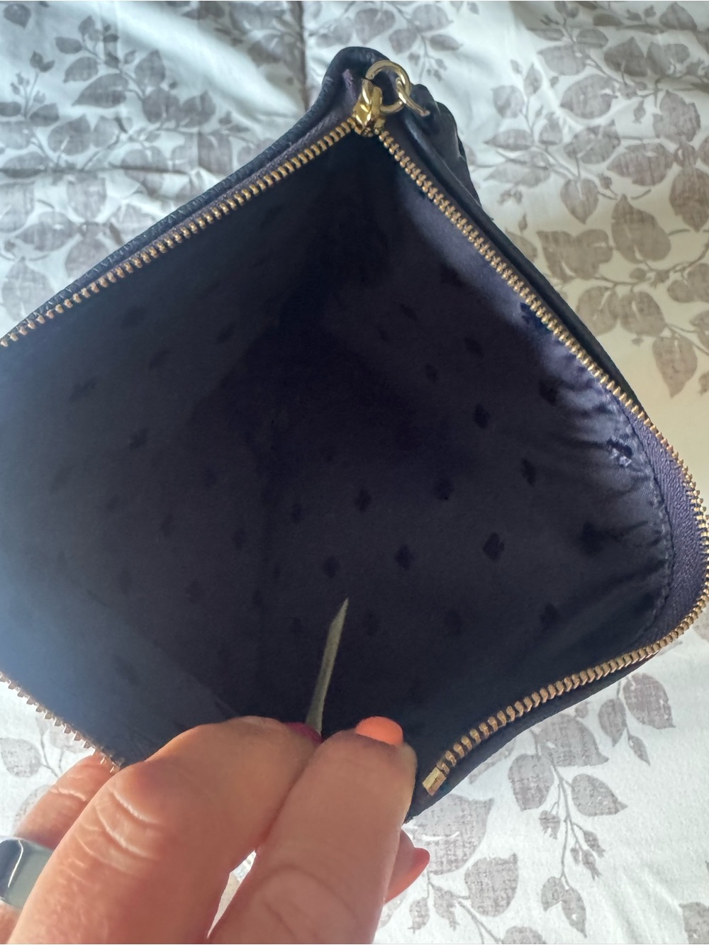 kate spade Navy and Cream Striped Canvas Zip Pouch with Tassel - Picture 3 of 3